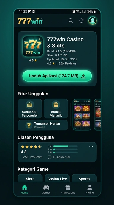 Tampilan halaman APK 777win