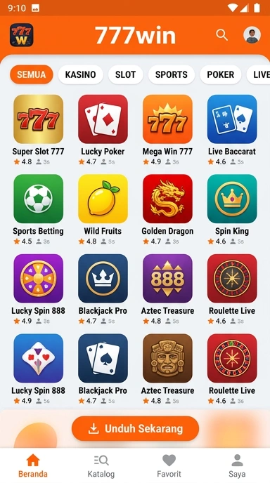 Tampilan katalog aplikasi 777win