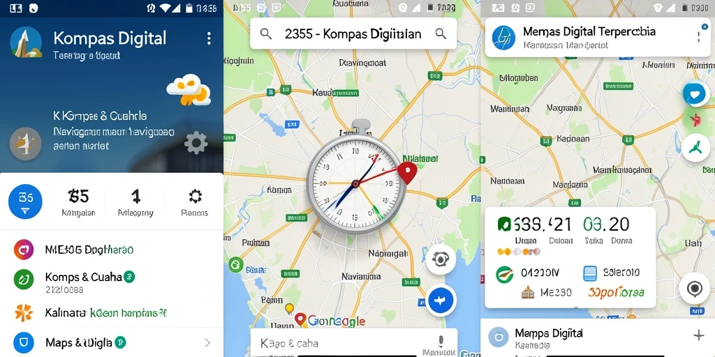 Antarmuka aplikasi Kompas Digital ME355 dengan fitur navigasi yang intuitif.