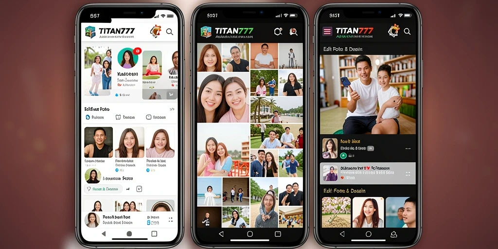Antarmuka aplikasi TITAN777 menunjukkan fitur Kolase Foto yang ramah pengguna.